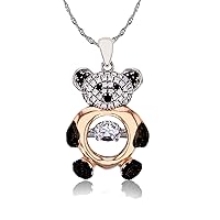 DECADENCE Sterling Silver Rhodium & 1-Micron Rose Micropave White+Black Cubic Zirconia Teddy Bear 18