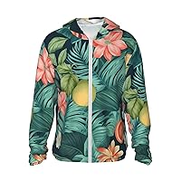 Sun Protection Hoodie Jacket Long Sleeve Zip Tropical Flowers And Fruits Print Sun Shirt With Pockets For Men Women