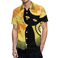 Solar Eclipse Cat Moon Casual Mens Short Sleeve Shirts Slim Fit Button-Down T Shirts Beach Pocket Tops Tees