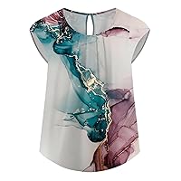 Women's Summer Blouses Peplum Tops for Women 2024 Summer Casual Fashion Print Bohemian Loose Fit with Short Sleeve Round Neck Shirts Dark Green Large