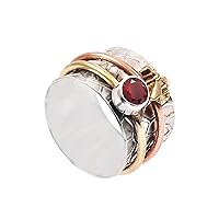 Ruby Gemstone Honey Bee Spinner ring Texture band Spin Fidget Meditation ring Sterling Silver jewelry