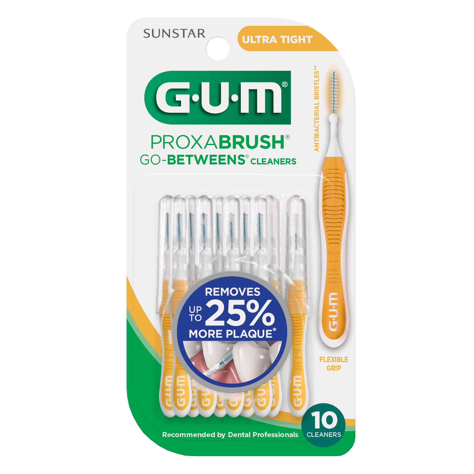 GUM Proxabrush Go-Betweens - Ultra Tight, Interdental Brushes for Tight Teeth, Dental Picks for Plaque Removal, Safe for Braces & Dental Devices, 10ct (4Pk)