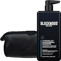 BLACKWOOD FOR MEN Hydroblast Moisturizing Shampoo (17oz) & Signature Dopp Portable Travel Bag Bundle - Men's Natural Shampoo for Coarse, Dry, or Curly Hair & Premium Leather Toiletry Bag