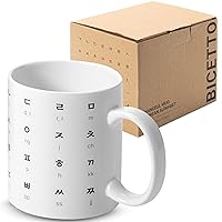 12oz 한글 Korean Ceramic Coffee Cup with Stunning Hangul & English Alphabet Pattern - Ideal Mug for Coffee & Language Enthusiasts - Durable - Premium Korean Gift (Mineral White)