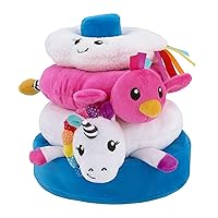 Sassy Baby Ulbright Unicorn, Pink Bird and Cloud Multi Colored Developmental Plush 3 Stacking Rings Baby Toy, with Crinkle, Chime and Rattle