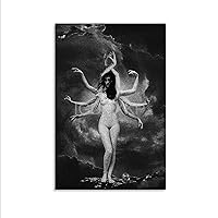 ACSGQR Gothic Poster Nude Witch Eight Hands Gothic Black And White Art Retro Art Poster Canvas Poster Bedroom Decor Office Room Decor Gift Unframe-style 12x18inch(30x45cm)