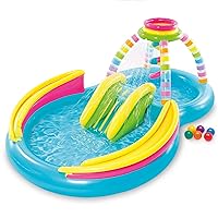 Intex 56137EP Rainbow Funnel Inflatable Play Center - Kids Waterslide Playground, Colorful Water Sprayer, Slide & Wade Pool, Outdoor/Backyard Water Activity Center, Ages 2+