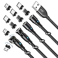 Magnetic Charging Cable[4PACK, 3.3/3.3/6.6/6.6ft]-3 in 1 Magnetic Phone Charger Data Transfer Cord-Magnetic USB C Charging Cable-Magnetic Charger Cable for Micro USB/TypeC/iPhone Nylon Braided