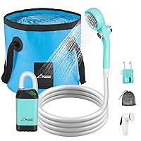 WADEO Portable Shower for Camping, Outdoor Electric Shower Rechargeable Pump with 20L Collapsible Bucket, Camping Shower Head Nozzle for Camping, Hiking, Traveling, Washing