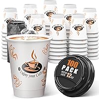 100 Pack 12 oz Double Wall Disposable Paper Coffee Cups with Lids, Insulated To Go Coffee Cup, Hot Drinking Cups for Daily use