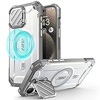 SUPCASE for iPhone 15 Pro Max Case with Stand [Compatible with MagSafe] [Built-in Camera Cover Kickstand] [Military-Grade Protection] Heavy Duty Magnetic Phone Case for iPhone 15 Pro Max, White