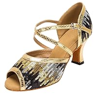 TDA Women's Mid Heel Peep Toe Sequins Synthetic Salsa Tango Ballroom Latin Modern Dance Wedding Shoes