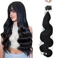 20 Inch Micro Loop Hair Extensions Wavy Microlink Hair Extensions Human Hair Color #1 Jet Black Micro Beads Hair Extensions Body Wave Hair Extensions Remy Soft 50G/50S Per Set