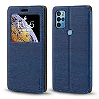 for BLU G91 Pro Case, Wood Grain Leather Case with Card Holder and Window, Magnetic Flip Cover for BLU G91 Pro (6.7”) Blue