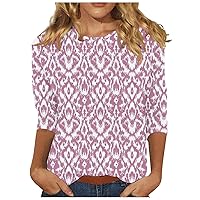 Blouses for Women Dressy Casual Dressy Crew Neck 3/4 Length Sleeve Tops Summer Vintage Floral Print Shirts Relaxed Fit Tees