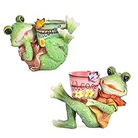 Sungmor Frog Couple Statue Planter Succulent Pot, Funny Garden Frog Holding Bucket Figurines Indoor Outdoor Decorative Planters, Resin Frog Ornament Home Office Yard Lawn Decor