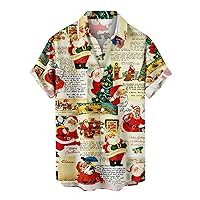 Christmas Shirt for Men Hawaiian Relaxed-Fit Short Sleeve Button Down Shirts Santa Claus Reindeer Print Vacation Top