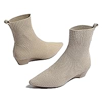 Women's Knitted Elastic Chunky Low Heel Chelsea Boot Slip On Dress Sock Booties Pointed Toe Stacked Block Heel High Top Ankle Boots