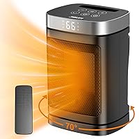 Small Portable Space Heater for Indoor Use - with 70°Rotating Feature, JIBUFI 1500W PTC Electric Heater, Rapid and Safe Heating, Remote Control, 1-12 Hr Timer for Bedroom, Office, ent.