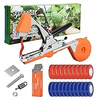 Jajadeal Plant Tying Machine Tool for Grapes, Raspberries, Tomatoes and Vining Vegetables, with 20 Rolls Tapes, 10000pcs Staples and Replacement Blades (Orange)
