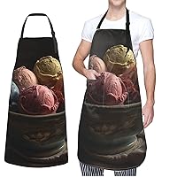 Various Ice Creams in Bowls Aprons with 2 Pockets Waterproof Kitchen Aprons Adjustable Bib Apron Chef Apron for Women Men