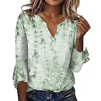 Womens 3/4 Sleeve Tops Floral Printed V Neck Oversized Graphic T Shirts Fashion Halloween Blouses for Women