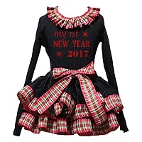Petitebella Red My 1st 2017 Black L/s Shirt Checkered Ribbon Petal Skirt Nb-8y
