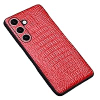 Case for Samsung Galaxy S24/S24 Plus/S24 Ultra Classic Crocodile Pattern Premium Genuine Leather Slim Fit Back Cover Anti-Scratch Protective Phone Case (Bred,forS24)