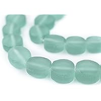 TheBeadChest Green Aqua Flat Circular Java Recycled Glass Beads (15mm) - Full Strand of Faceted Bottle Glass Beads