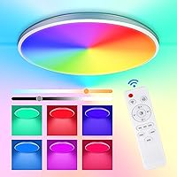 RGB LED Flush Mount Ceiling Light with Remote Control, 12 Inch 24W 3000K-6500K Dimmable Color Changing Light Fixture, Modern Round Ceiling Lamp for Bedroom Bathroom Kitchen Kids Party