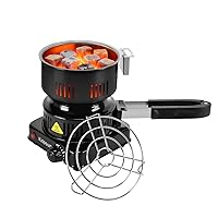 Electric Stove Coconut Charcoal Starter - ETL Approved Hot Plate Durable Faster Coal Burner 120V~600W with Detachable Handle Stainless Steel Grill & Rack Smart Heat Control Long Cable for BBQ Kitchen