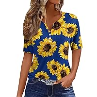 Womens Workout Tops, Vacation Trendy V Neck Boho Short Sleeve Shirts Casual Loose Comfy Tunic Clothes