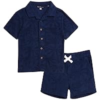 Ben Sherman Boys' Shorts Set - 2 Piece Terry Towel Button Down T-Shirt and Shorts - Summer Cabana Set for Boys (2T-7)
