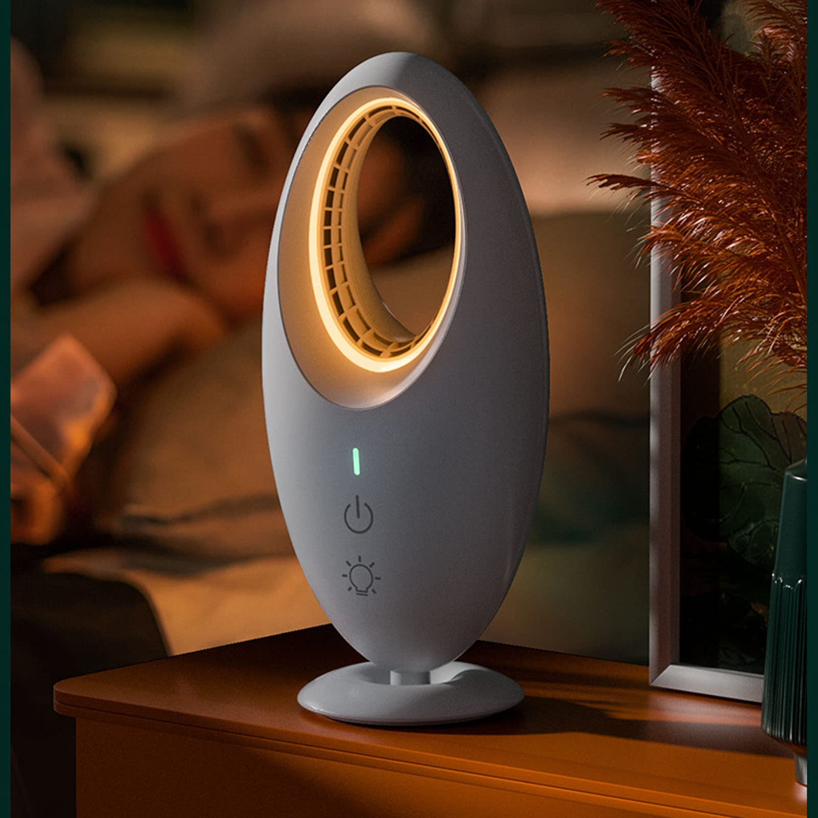 Desk Bladeless Fan - Small Table Fan with Touch Control & LED Light - Small Quiet Cooling Fan - USB Rechargeable Oscillating Fan - Personal Portable Fan for Office Home Bedroom