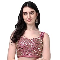 Women's Embroidery Work Real Mirror Sleeveless Readymade Blouse