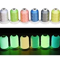 [Long Glow Duration] Embroidery Machine Thread Glow in The Dark Thread 6 Colors 1000 Yards 30WT, 100% Polyester Embroidery Threads for Music Festivals, Parties, Raves, and More