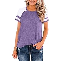 Heymiss Womens Shirts Casual Tunic Tops Color Block Crewneck Summer Loose Fitting Workout Tee Shirts