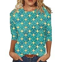 Trendy Tops for Women Summer Fashion Printed T-Shirt 3/4 Sleeves Blouse Round Neck Casual Tops