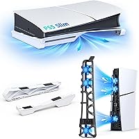 NexiGo PS5 Accessories Essential Kit, PS5 Slim Accessories Horizontal Stand (White), [Minimalist Design], Silent Enhanced Cooling Fan with Adjustable Speed, with USB 3.0 Port - for New PS5 Slim