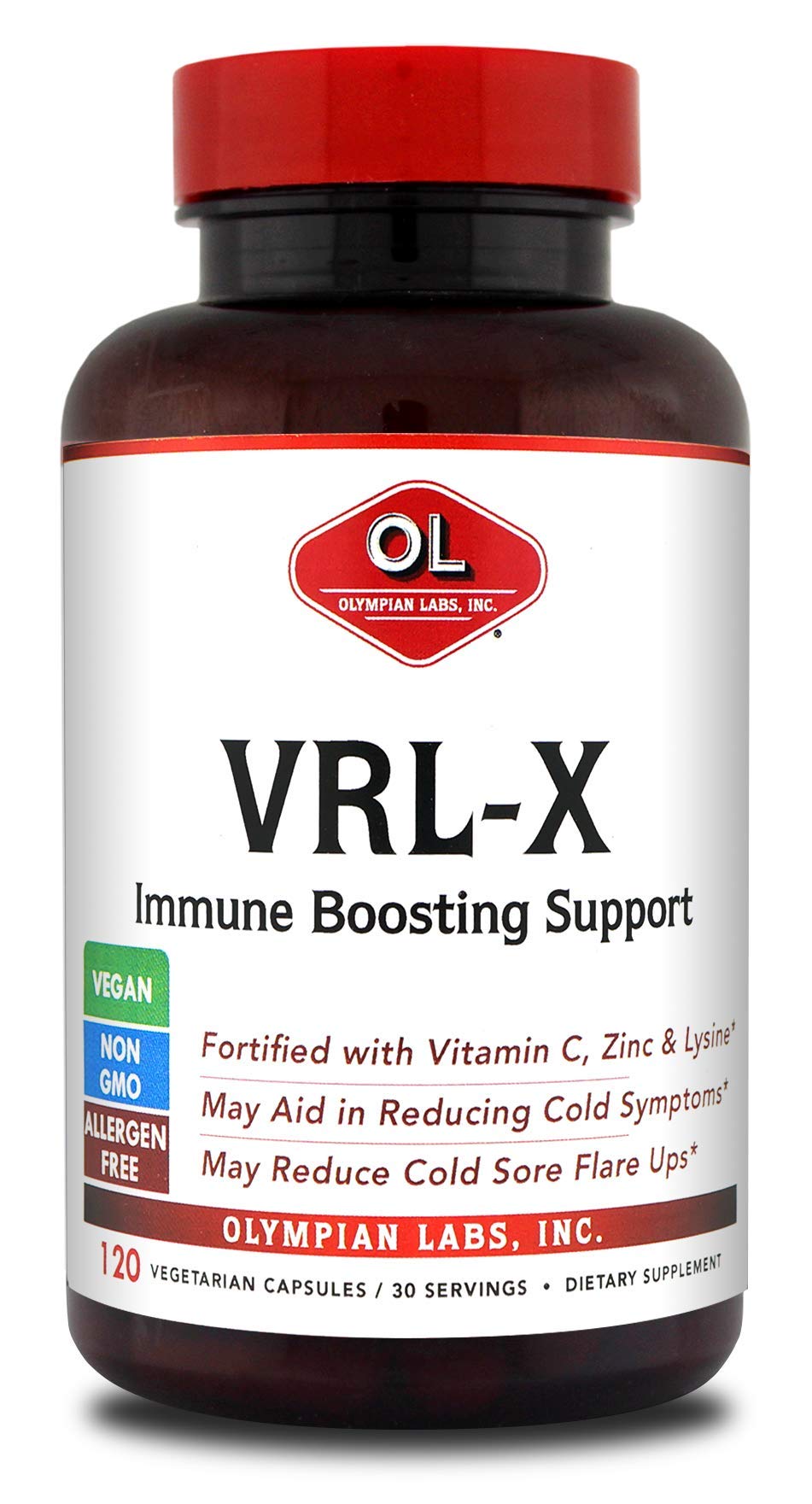 Olympian Labs VRL-X Advanced Immune Support, Vitamin C, Zinc & Lysine, May Aid in Cold Sore Relief, 120 Capsules