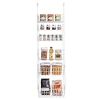 Over The Door Adjustable Pantry Organizer Rack w/ 6 Adjustable Shelves - Steel Metal - Hanging - Wall Mount - Cans, Spice, Storage, Closet - Kitchen [White]