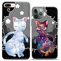 Matching Couple Cases Compatible for iPhone 15 14 13 12 11 Pro Max Mini Xs 6s 8 Plus 7 Xr 10 SE 5 Luna Cats Clear Gift Silicone Pairs Cover Kawaii Moon Best Friends Cute Anime Galaxy Anniversary