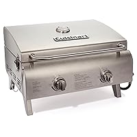 Cuisinart CGG-306 Chef's Style Portable Propane Tabletop 20,000, Professional Gas Grill, Two 10,000 BTU Burners, Stainless Steel