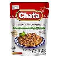 Chata Pork Crackling Salsa Verde Pouch | Tasty Pork in Flavorful Green Sauce | Ready-to-Eat | No Gluten + Preservatives | Keto Friendly | 8 Ounce (Pack of 1)