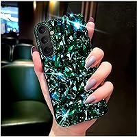 Cavdycidy for Samsung Galaxy S24 Case for Women Girl，Shiny Luxury Bling Phone Case with 3D Glitter Sparkle Crystal Rhinestone Diamond Gems，Gloss Acrylic Back and Soft TPU Bumper Cover（Green）