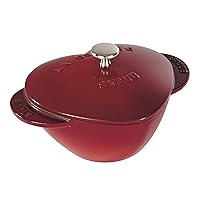 STAUB Cast Iron Dutch Oven 1.75-qt Heart Cocotte, Made in France, Serves 1, Black, Cherry