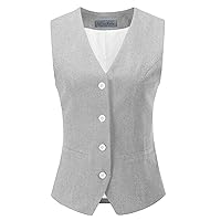 MllesReve Women's Retro Herringbone Tweed Waistcoat Vest Dress Steampunk Jacket