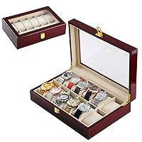 Watch Case Display Organizer 12,Wooden Lockable Jewelry Box with Glass Top,Watches Holder,Best Gift for Valentines Day Birthday Mother's Day Father's Day