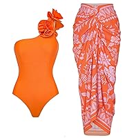 Black Bathing Suits for Women Plus Swimsuit Cover Up Shorts Set Low Waist Bikini One Shoulder Three Flower Wi