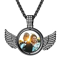 Custom4U Angel Wings Picture Necklace Personalized,Spinning Pendant Double Side Photos Custom Memory Chain 18K Gold/Platinum Plated/Black AAA CZ,Customized Memory Hip Hop Jewelry for Men Women